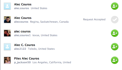 Searching 'alec couros' on Skype gets these results