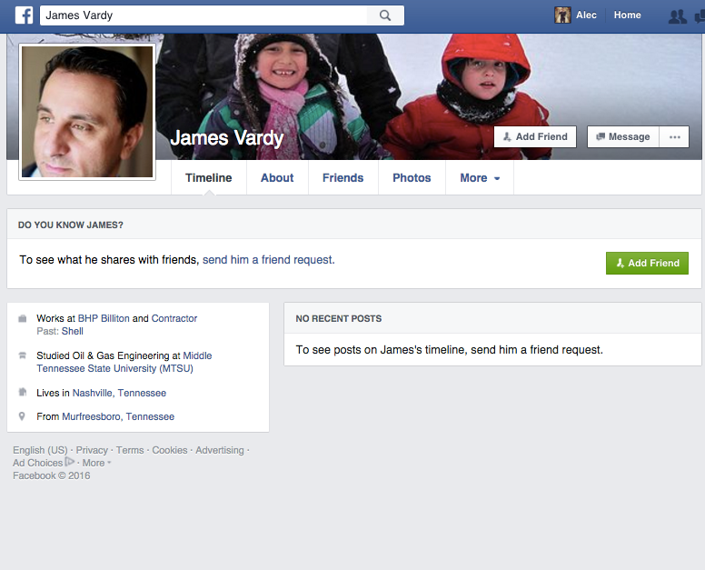 James Vardy Fake FB Profile