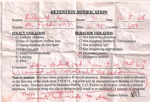 That's What She Said - Detention Note
